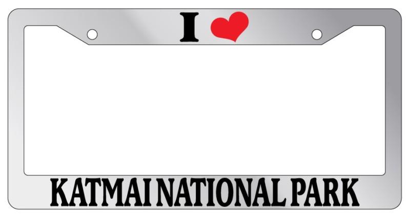 Chrome license plate frame i heart katmai national park auto accessory novelty