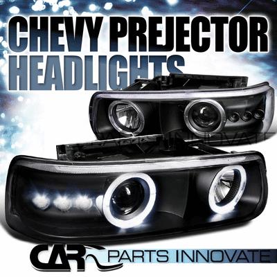 Chevy silverado suburban tahoe smd led halo projector headlights lamp black