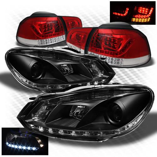 10-13 golf black drl projector headlights + r/c philips-led perform tail lights