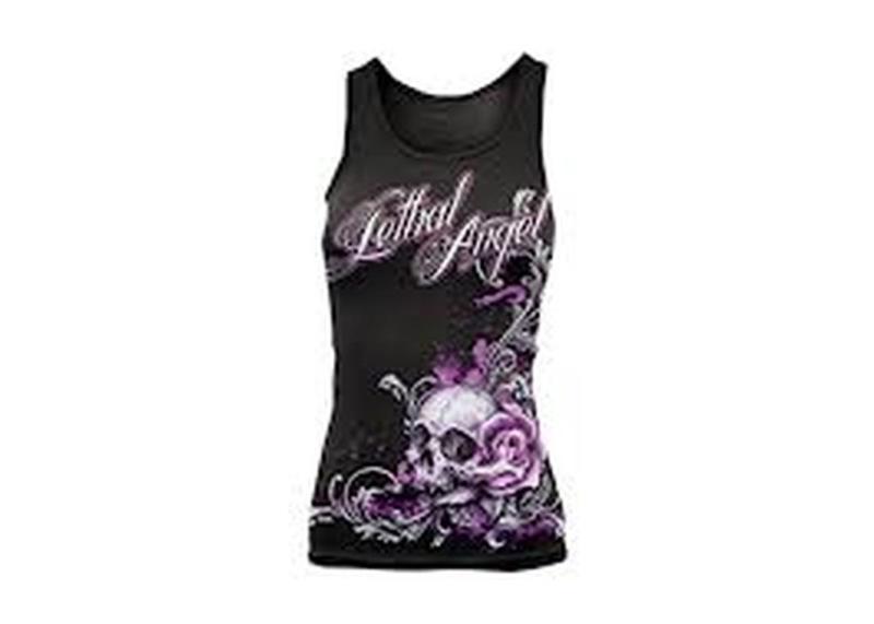 Lethal threat lethal angel floral skull womens tank top/shirt,black,small/sm