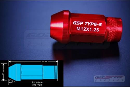 Godspeed type 3 50mm racing lug nuts 20 pcs set m12 x 1.25 red fit:subaru suzuki