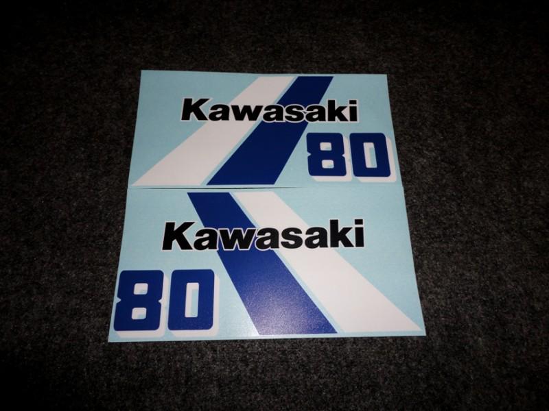 Kawasaki 1985 kdx80 fuel tank side cover decals blue/white