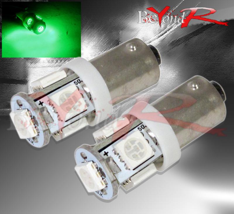 2 piece led ba9s green light bulbs 3893 5-smd t4w dome license signal parking