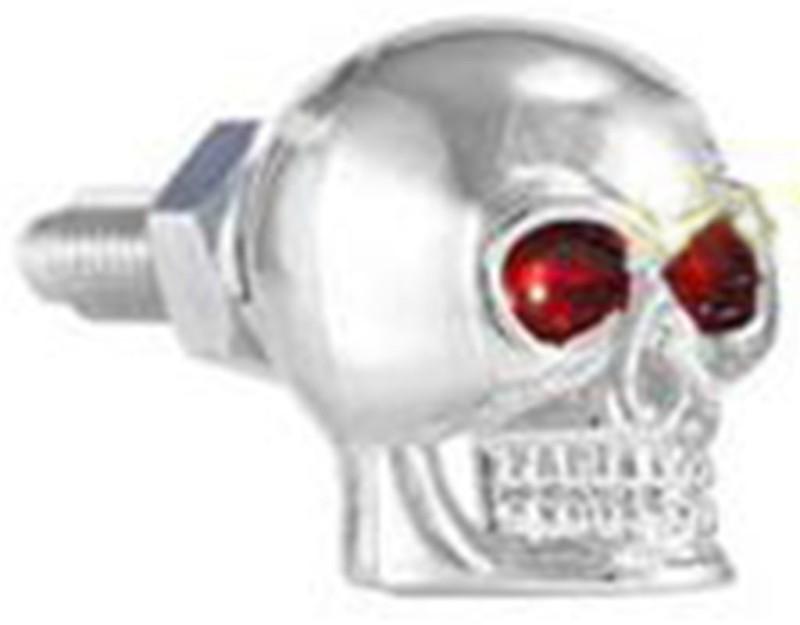 Chrome skull motorcycle license plate tag windshield bolt red eyes krommet - new