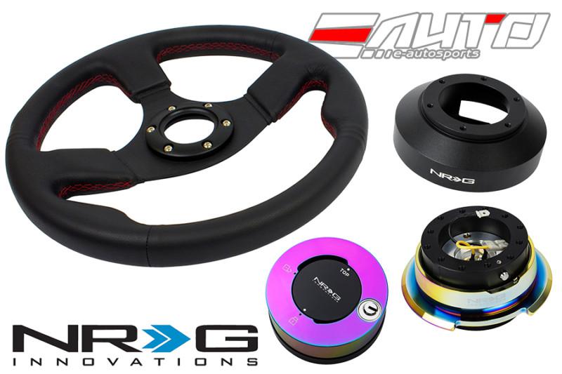 Nrg 320mm race leather red st steering wheel 141h hub + 2.8 bkmc release lock mc