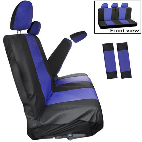 8pc blue low back rear bench van seat cover plus + head rests