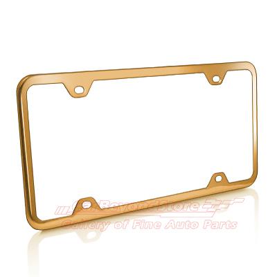 Slim golden stainless steel 4 holes license plate frame, lifetime warranty