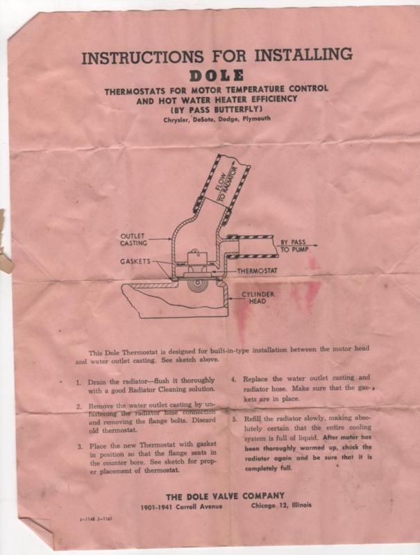Replacement dole thermostat for chrysler-desoto-dodge=plymouth