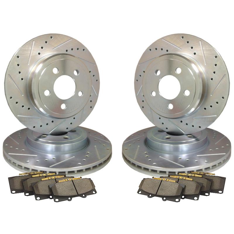 Cross drilled and slotted brake rotors f&r set ceramic pads