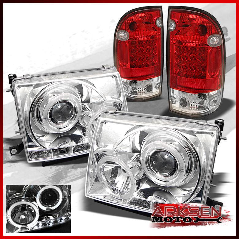 97-00 2wd 98-99 4wd tacoma halo projector led headlights+red clr led tail lights