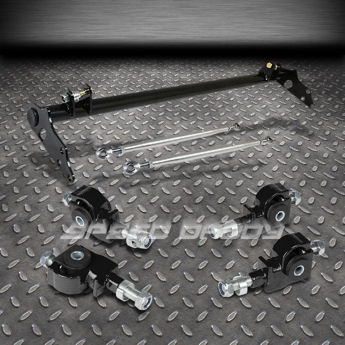 Black 4pc front camber adjuster kits+traction control bar 88-91 honda civic/crx