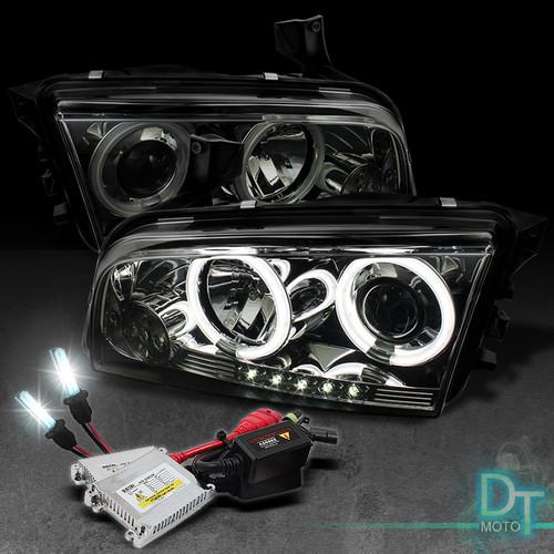 6000k slim xenon hid kit+smoke 06-10 charger ccfl halo led projector headlights