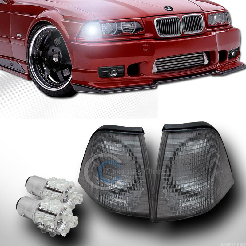 Smoke clear signal corner light lamp ft+superflux led bulbs 92-99 bmw e36 2d 2dr