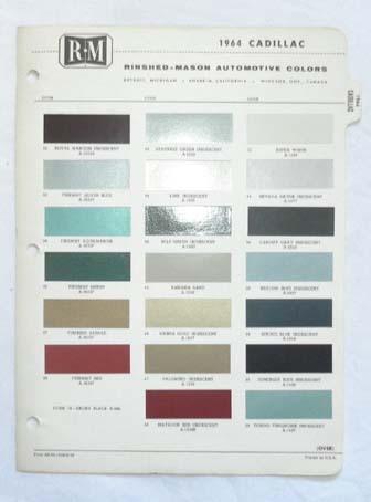 1964 cadillac r-m  color paint chip chart all models original 