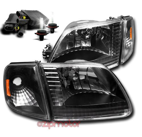 1997-2003 f-150/2002 expedition crystal head light+corner+6000k hid black/amber