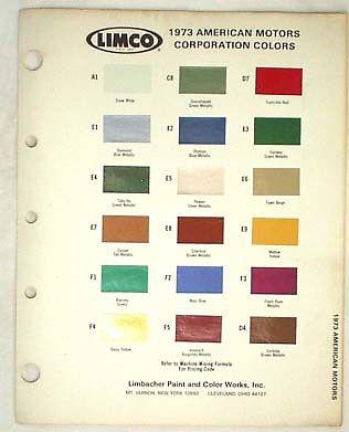 1973 amc limco  color paint chip chart javelin gremlin hornet matador amx