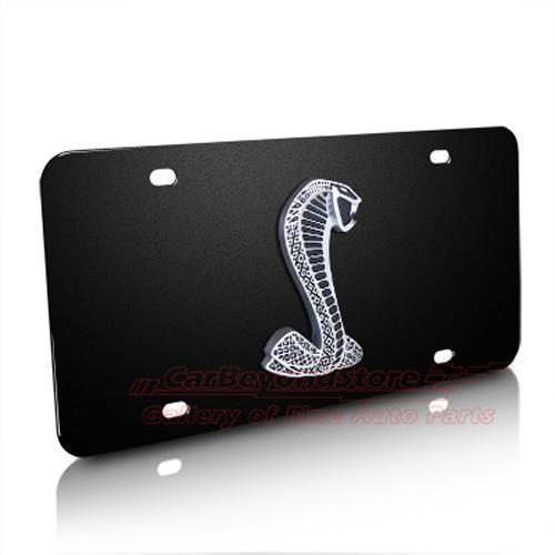 Ford mustang shelby cobra 3d logo on black stainless steel license plate, + gift