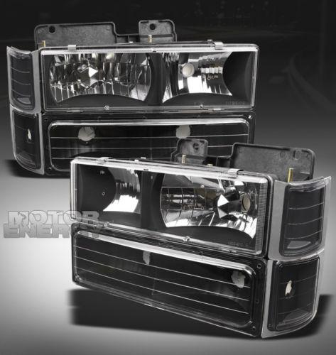 1994-1999 c/k c10 pickup tahoe suburban crystal head lights+bumper+corner black