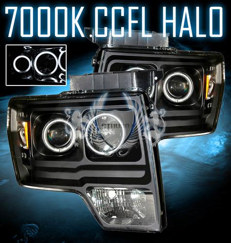 09-10 ford f150 dual twin ccfl halo projector black headlights left right lamps