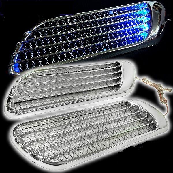 Car side panel fender vent cover chrome blue led light