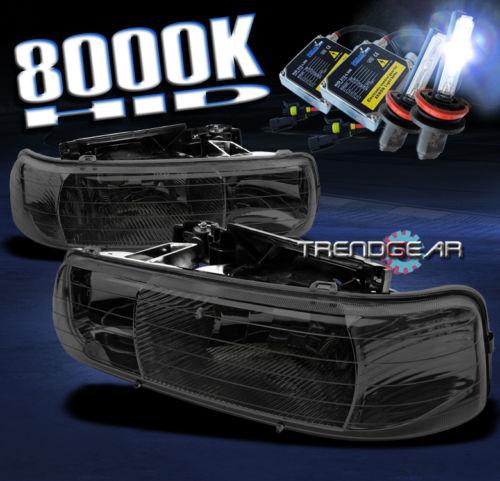 99-02 chevy silverado/00-06 tahoe/suburban crystal head lights+8k hid kit smoke