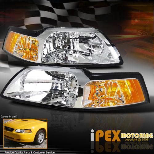 Plug n play combo:1999-2004 ford mustang triple chrome headlights headlamp