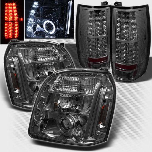 Smoked 07-13 yukon denali halo led projector headlights+led tail head lights set