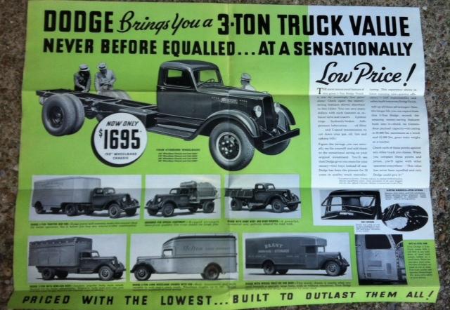 1935 dogde 3 ton truck brochure poster detroit rare never hung 