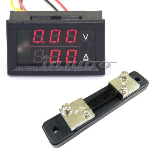 0-100v/50a digital dc voltage current measurement red led dual display 12v+shunt