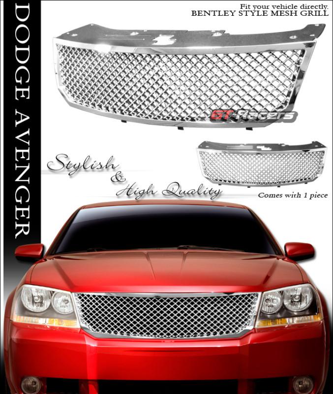 Chrome luxury vip mesh front hood bumper grill grille abs 08-10 dodge avenger