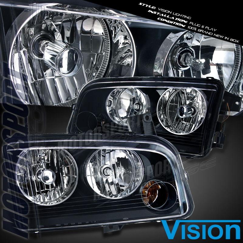 08-10 dodge charger diamond black headlights lamp left+right side vision pair