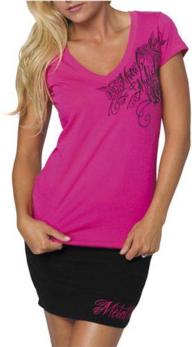 New msr metal mulisha guilded womens cotton tee/t-shirt, hot pink, med/md