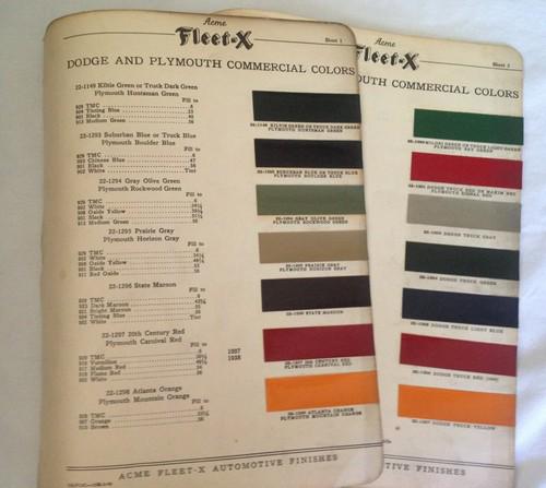 Original 1940 dodge and plymouth commercial ~paint chips~auto~acme ~color chart