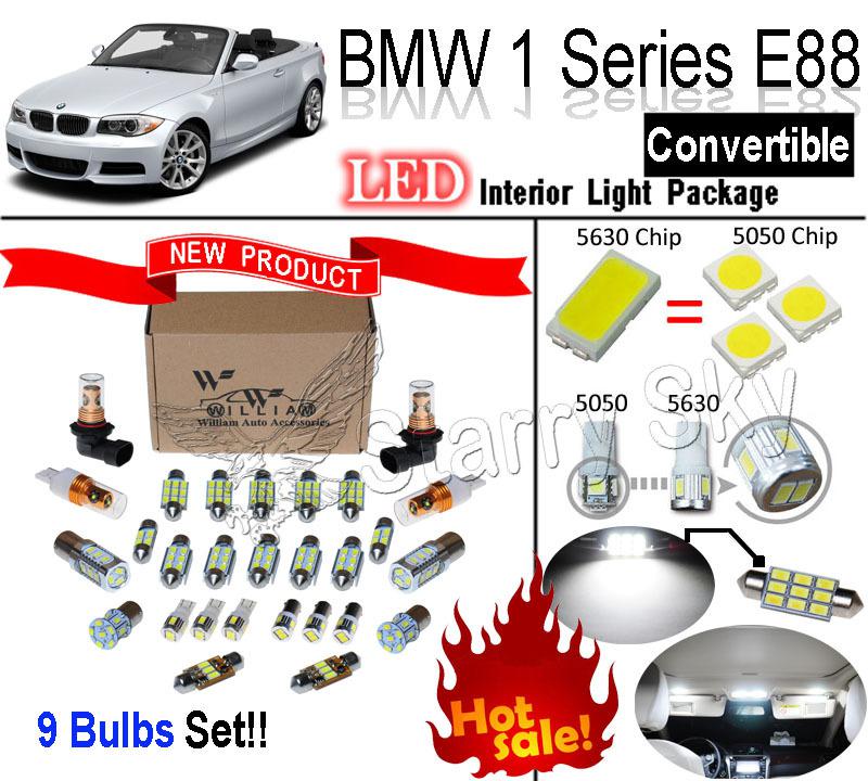 9 pcs super white 5630 led interior light kit for bmw 1 series e88 convertible