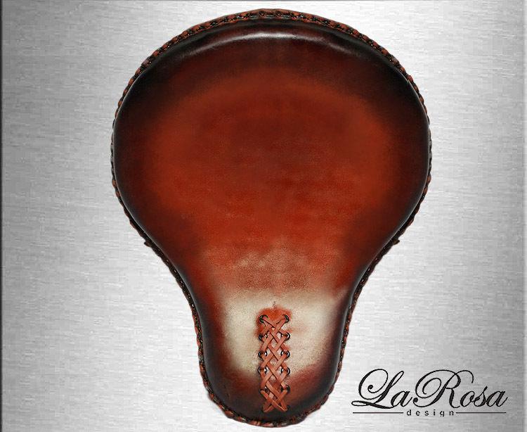 Larosa antique style brown leather harley softail chopper bobber mount solo seat