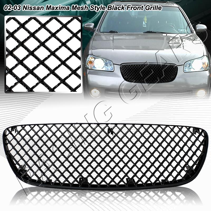 2002-2003 nissan maxima black mesh abs plastic front bumper hood grill grille