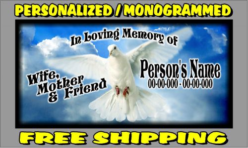 Personalized monogrammed custom license plate auto car tag in loving memory dove