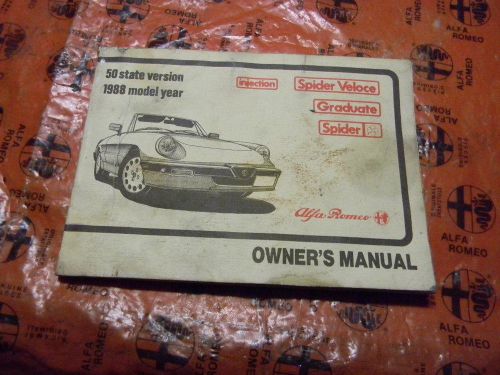 Alfa romeo spider 1988 owner&#039;s manual