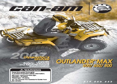 Can-am owners manual 2007 outlander max 500, 650 &amp; 800