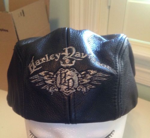 Harley davidson vintage black leather newsboy style hat