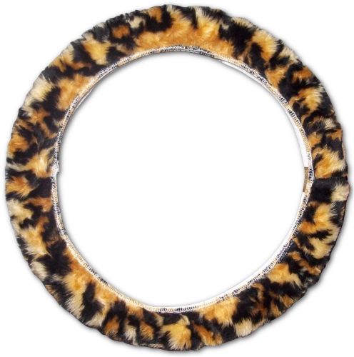 Gold black leopard soft faux fur universal car truck steering wheel cover swcx