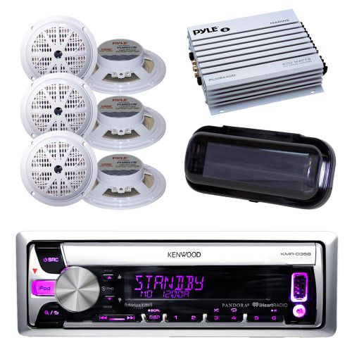 Kenwood marine cd radio usb aux input w/6 white speakers, 400w amp, radio cover