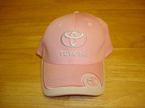 Pink &amp; white toyota hat with an adjustable strap 100% cotton