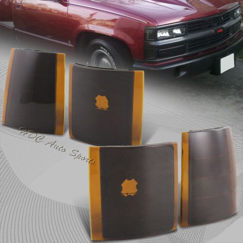 For 1994-1998 gmc c/k 1500 2500 3500 black housing amber lens corner lights 4pcs