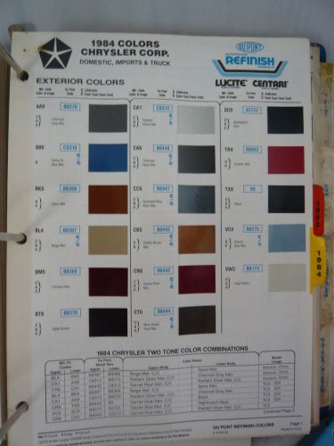 1984 chrysler color chips world color sheet dupont refinish 1981-83 information