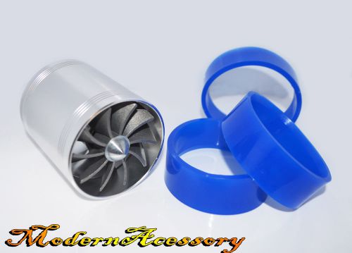 Silver air intake turbonator dual fan turbine turbo supercharger gas fuel saver