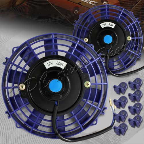 2x 7&#034; blue electric slim push pull engine bay cooling radiator fan universal 2