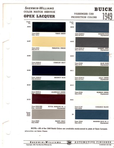 1949 buick super special roadmaster estate 49 paint chips sherwin williams 13 pc