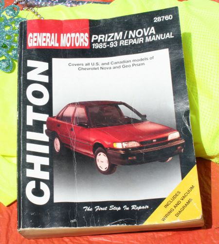 1985 1986 1987 1989 1988 1991 1992 1993 chilton gm prizm &amp; nova repair manual