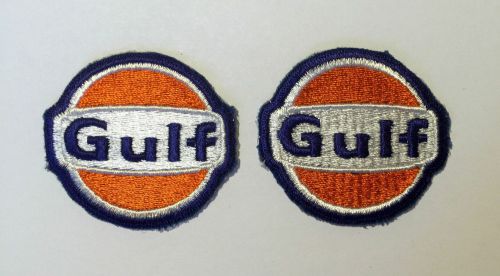 Set of 2: vintage gulf oil embroidered patches -blue &amp; orange on white 2.25&#034; dia